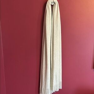 Elegant Ivory and Gold Shimmer Scarf with Fringe